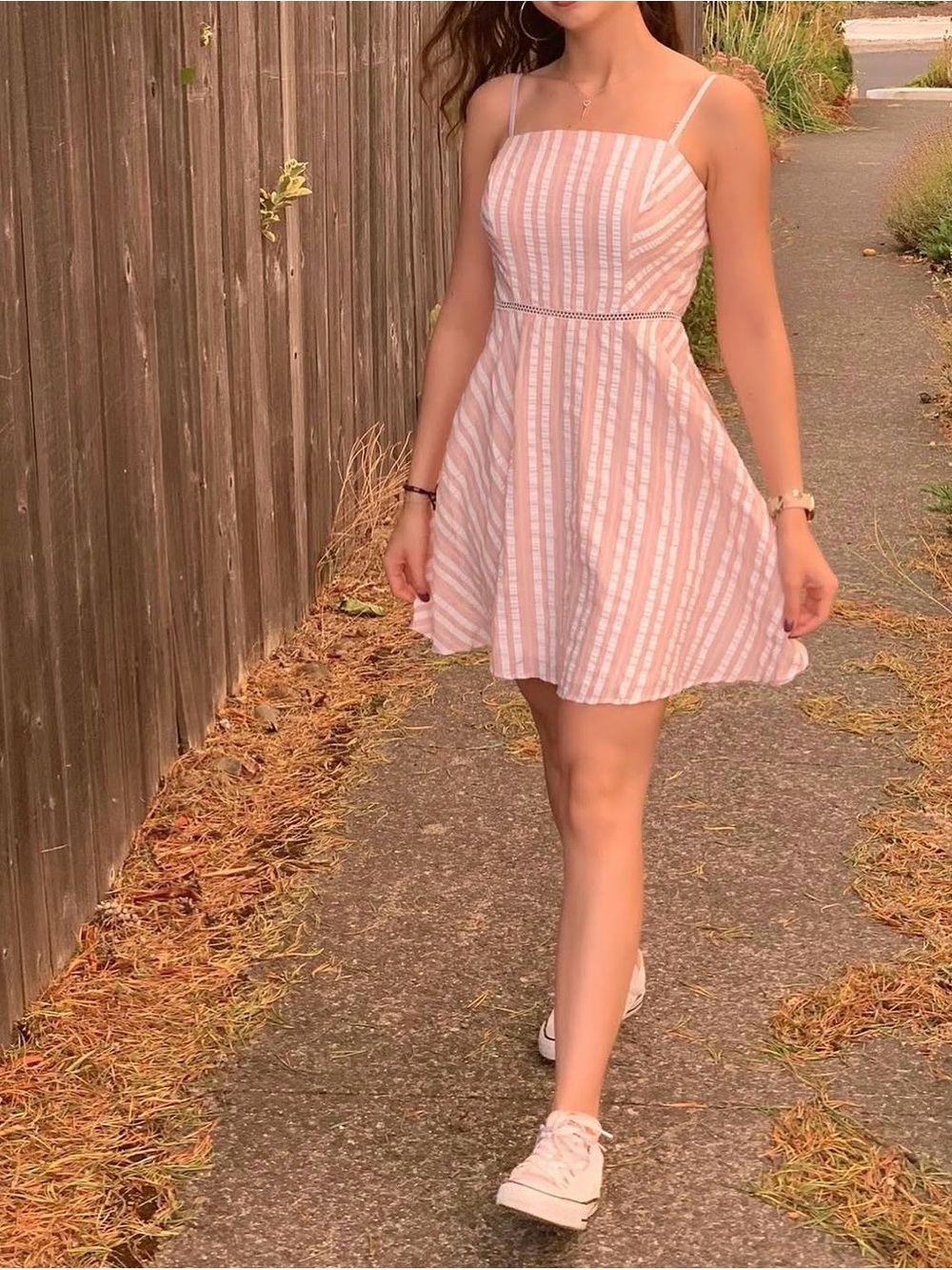 City Studio Pink and White Striped Mini Sundress